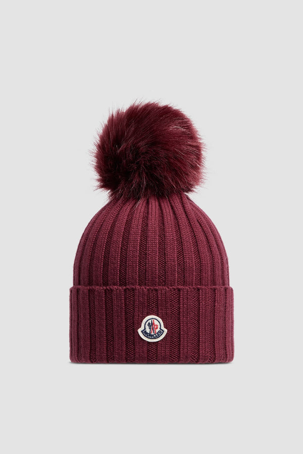 Bonnet en laine avec pompon Bordeaux