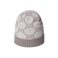 Bonnet Et Écharpe en jacquard de cachemire GG en Gris Claire
